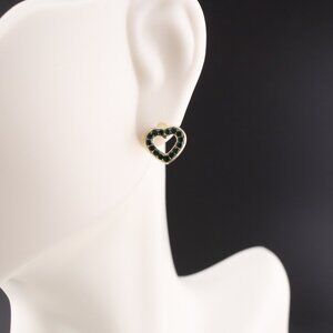 Women's 14k Gold Mini Heart Silhouette Green CZ Stud‎ Earrings w/ Screw Post **